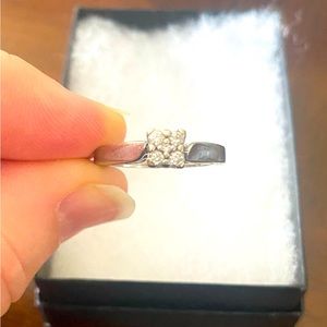 Diamond Ring, 10K white gold, 1/2 karat cluster, size 7